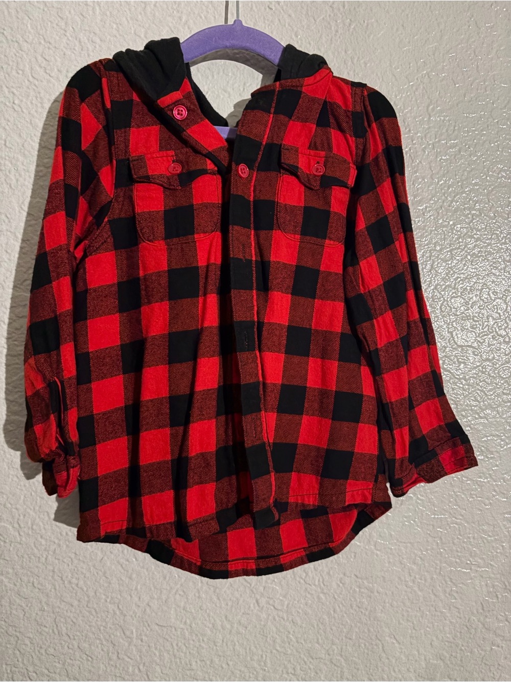 wonder nation Red & Black Buffalo Plaid Hooded Button-Front Shirt